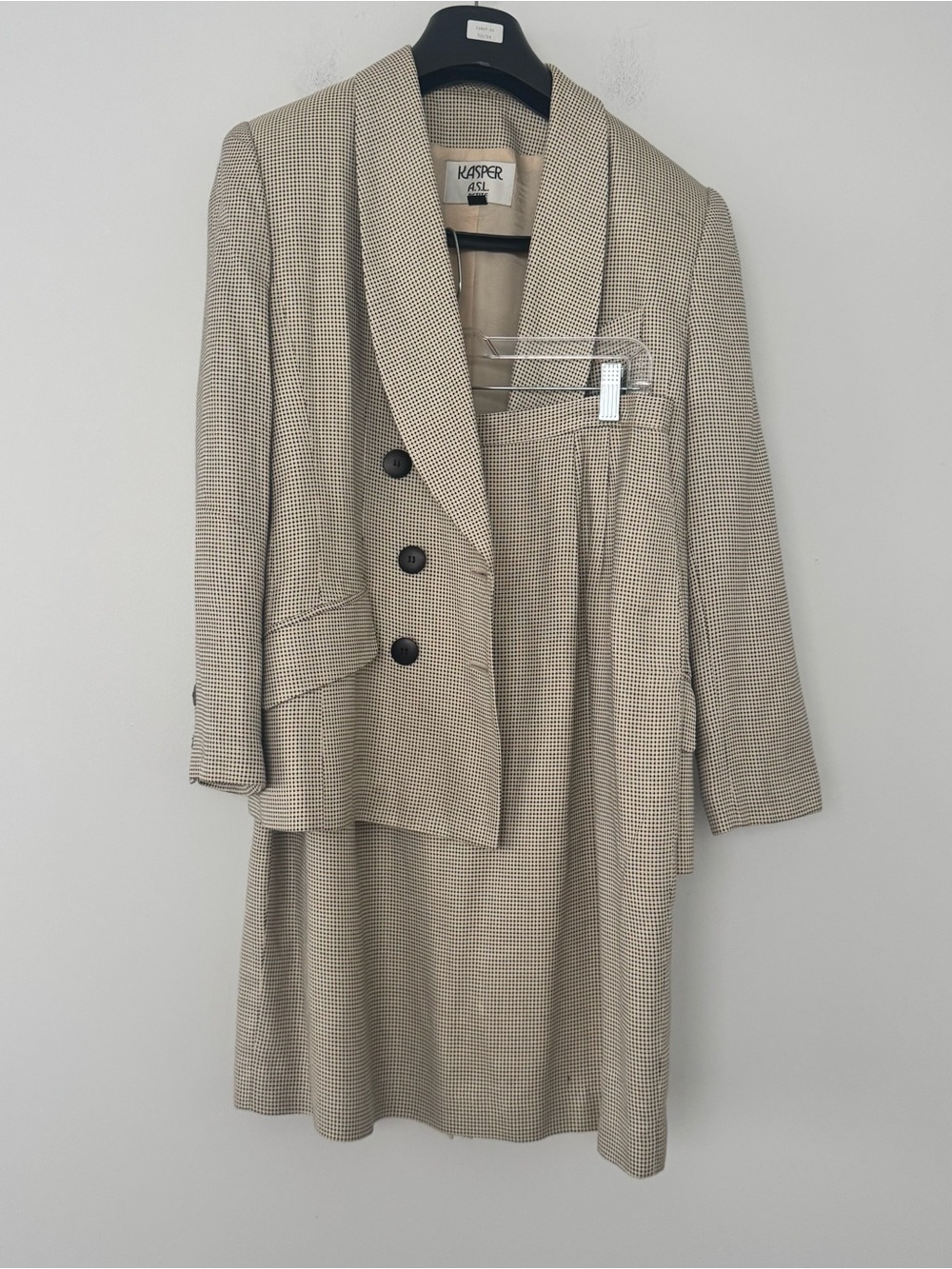 Vintage Kasper ASL Skirt Suit Set 14P Houndstooth Double Breasted Blazer *read